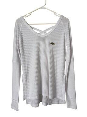 Paxton Waffle Knit Top Size Small NDSU Long Sleeve Scoop Neck Crisscross Back